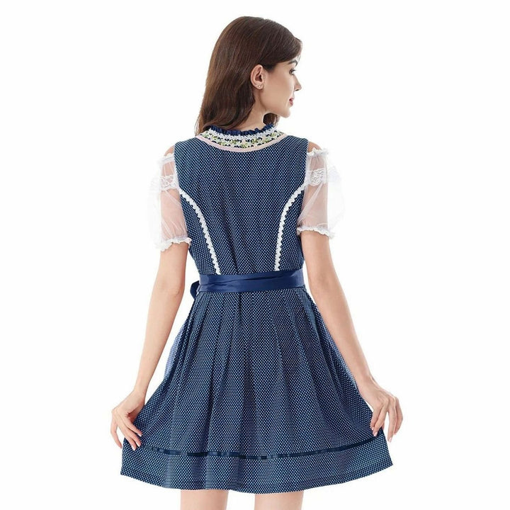 Damen Kurzes Dirndl-Set mit Spitzenbluse karierter Schürze Schleife