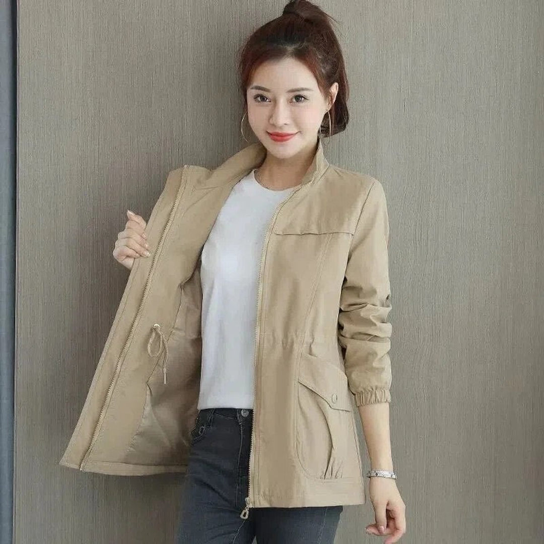 Damen Kurzjacke leichte atmungsaktive Übergangsjacke mit Reißverschluss - Khaki