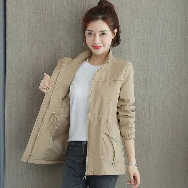 Damen Kurzjacke leichte atmungsaktive Übergangsjacke mit Reißverschluss - Khaki