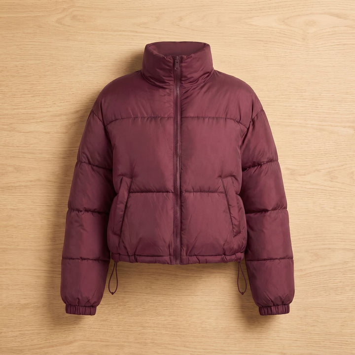 Damen Kurzschnitt Stehkragen Winterjacke gesteppte Steppjacke - Burgunderrot