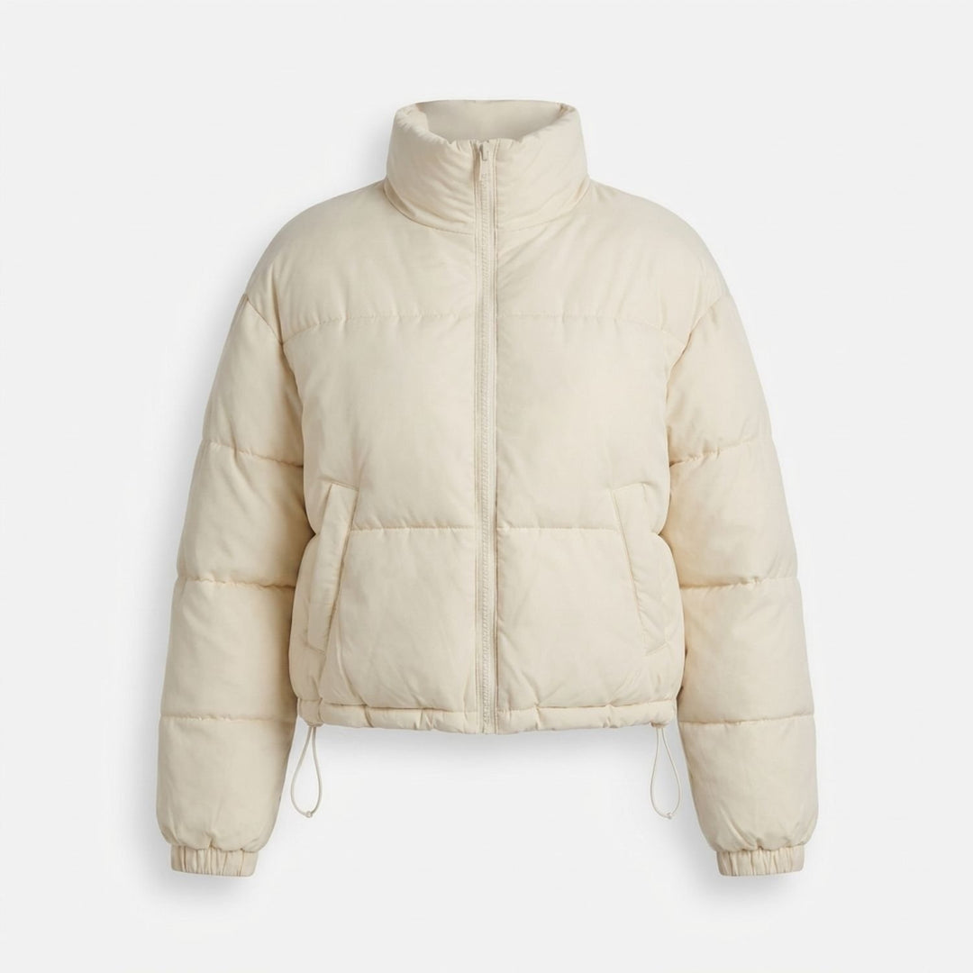 Damen Kurzschnitt Stehkragen Winterjacke gesteppte Steppjacke - Beige