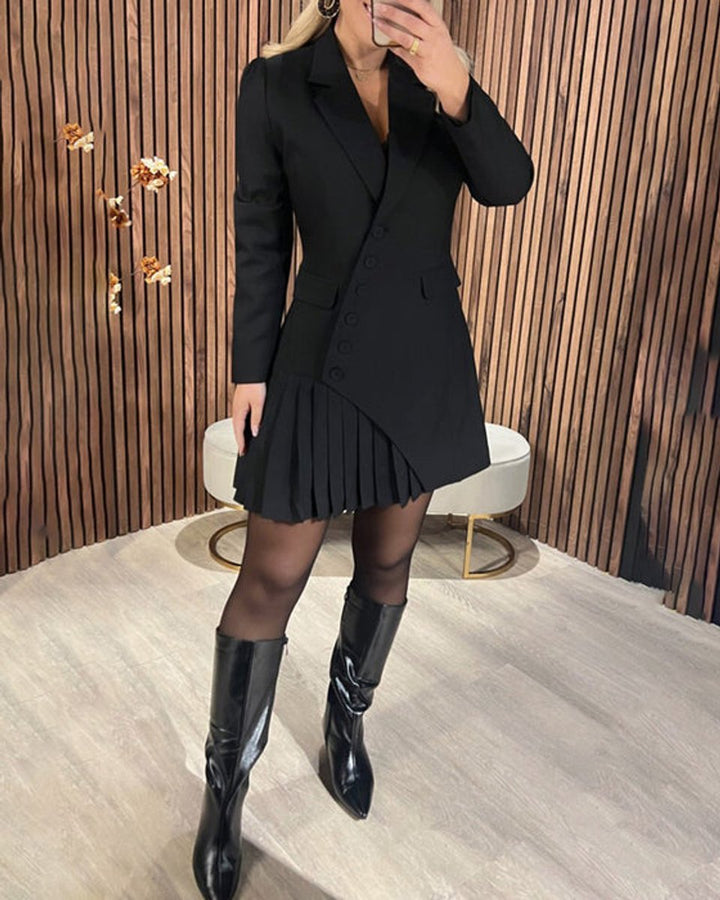 Damen Langarm Blazer-Kleid mit Faltenrock elegantes Formal Dress