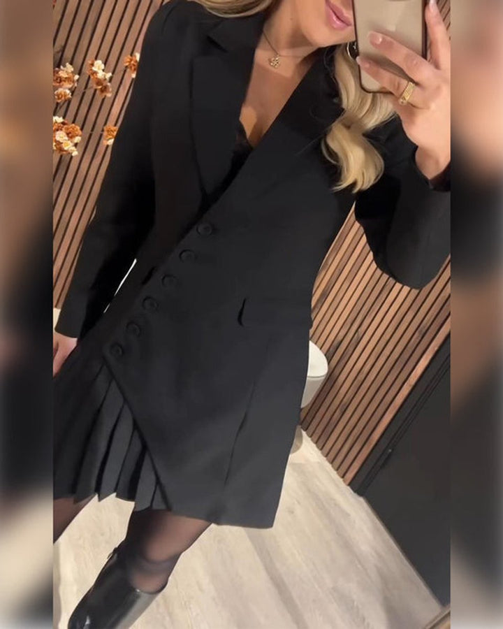 Damen Langarm Blazer-Kleid mit Faltenrock elegantes Formal Dress