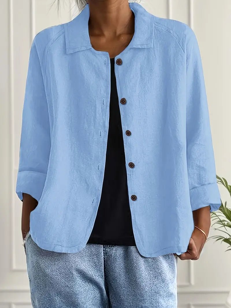 Damen Langarm-Blazer mit Kragen und Knopfleiste Relaxed Fit - Light Blue