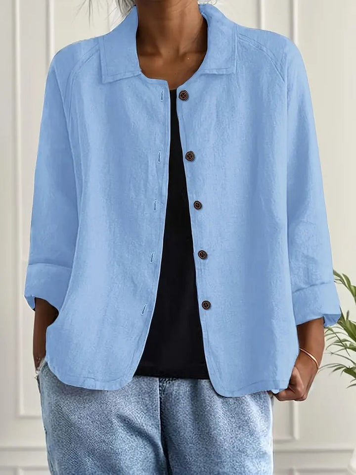 Damen Langarm-Blazer mit Kragen und Knopfleiste Relaxed Fit - Light Blue