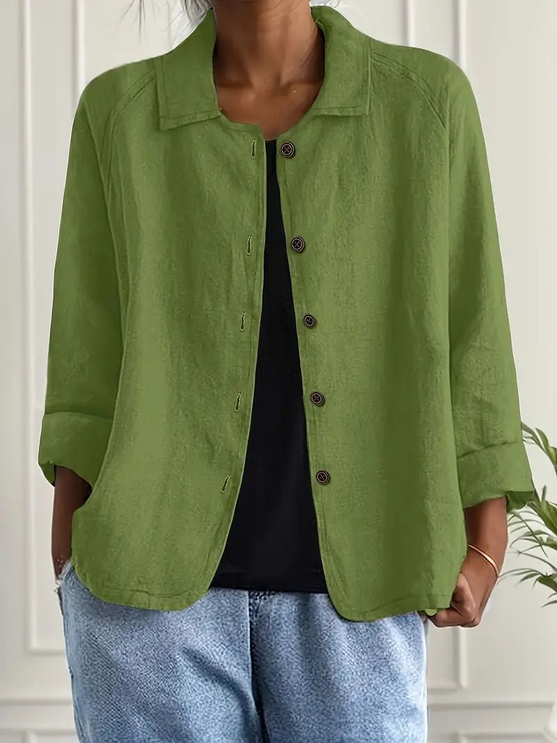 Damen Langarm-Blazer mit Kragen und Knopfleiste Relaxed Fit - Green