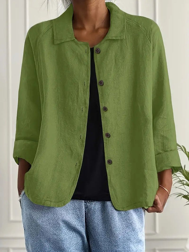 Damen Langarm-Blazer mit Kragen und Knopfleiste Relaxed Fit - Green