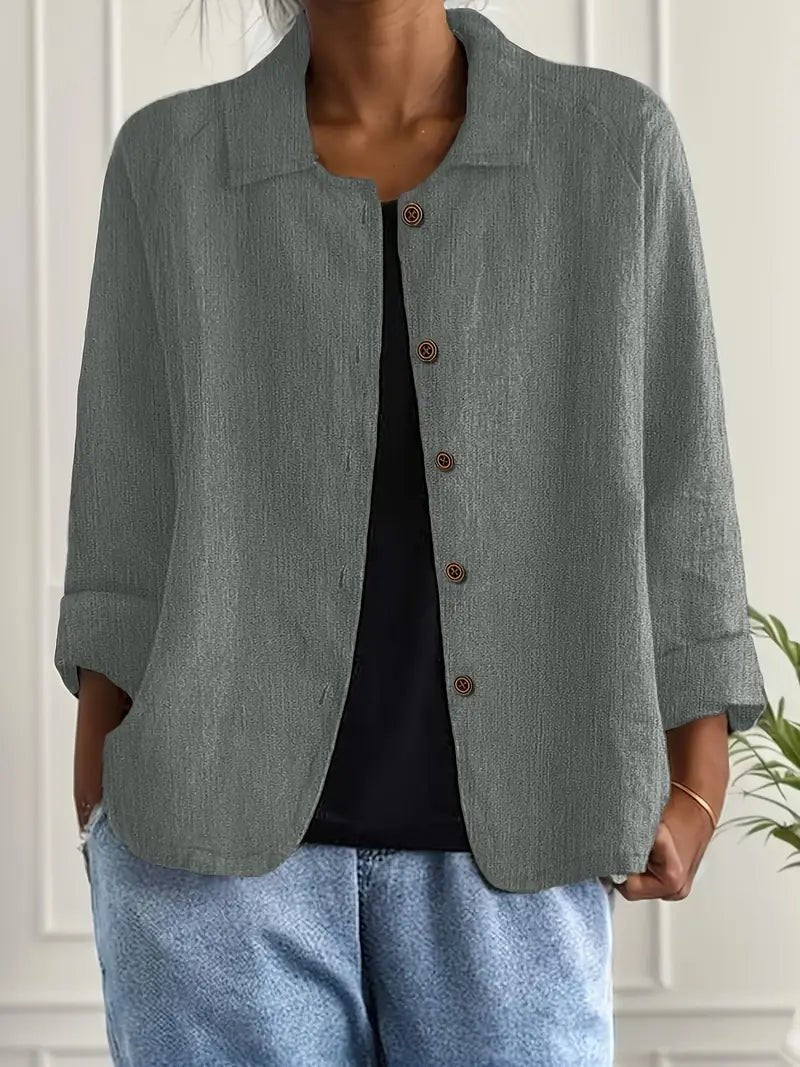 Damen Langarm-Blazer mit Kragen und Knopfleiste Relaxed Fit