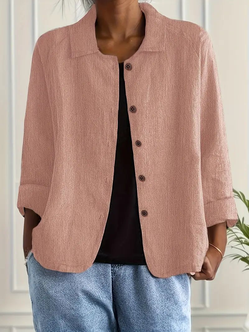 Damen Langarm-Blazer mit Kragen und Knopfleiste Relaxed Fit - Pink