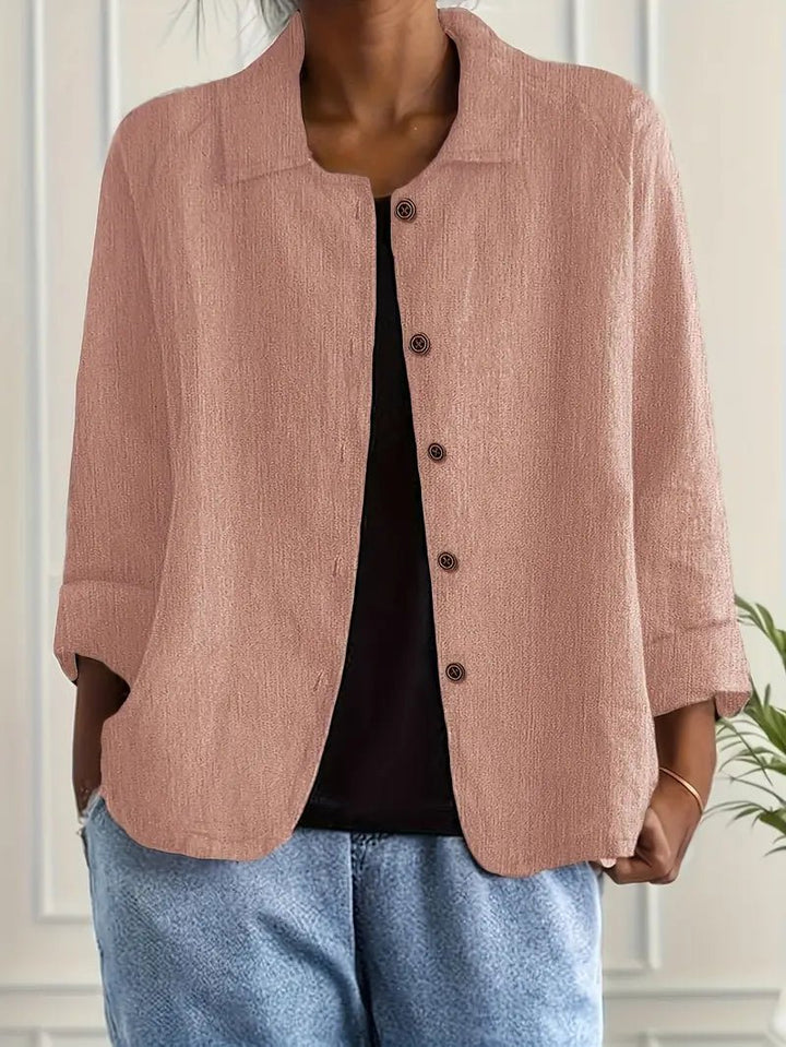 Damen Langarm-Blazer mit Kragen und Knopfleiste Relaxed Fit - Pink