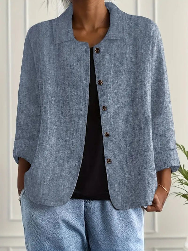 Damen Langarm-Blazer mit Kragen und Knopfleiste Relaxed Fit - Blue