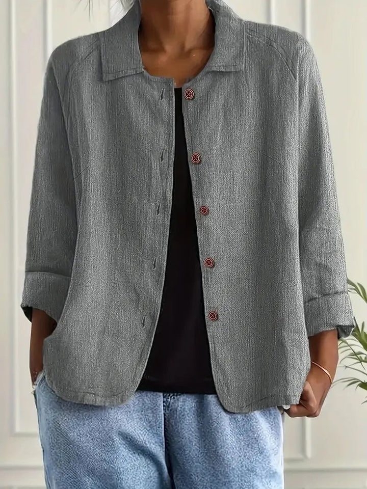 Damen Langarm-Blazer mit Kragen und Knopfleiste Relaxed Fit - Light Grey