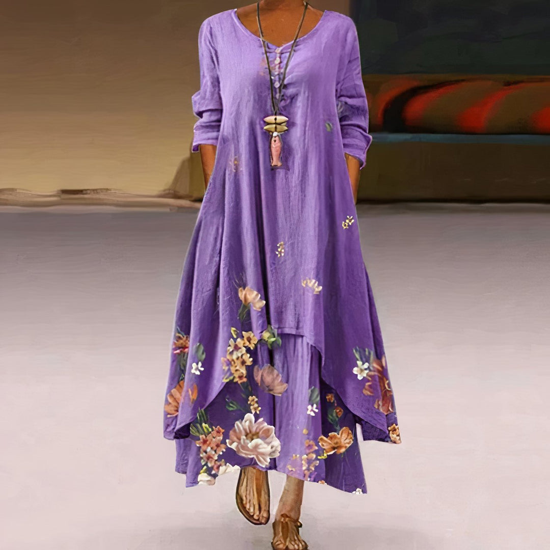 Damen Langarm Blumenprint Loose-Fit Maxi-Kleid - Lavender
