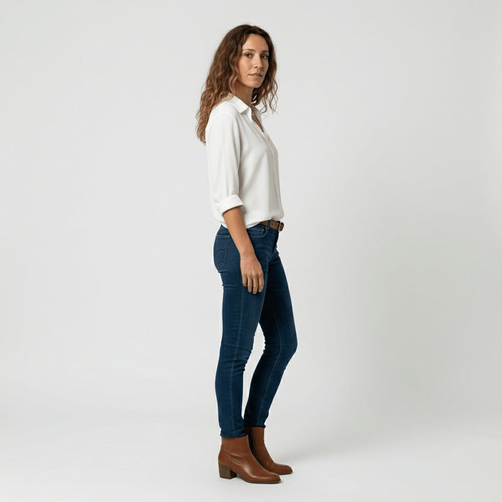 Damen Langarm-Bluse mit Hemdkragen aufgeknöpftem Vorderteil