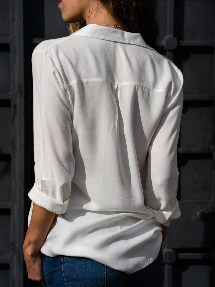 Damen Langarm-Bluse mit Kragen und Knopfleiste in Relaxed Fit