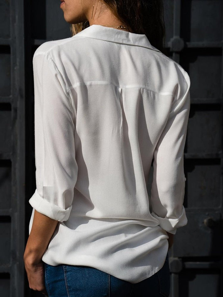 Damen Langarm-Bluse mit Kragen und Knopfleiste in Relaxed Fit