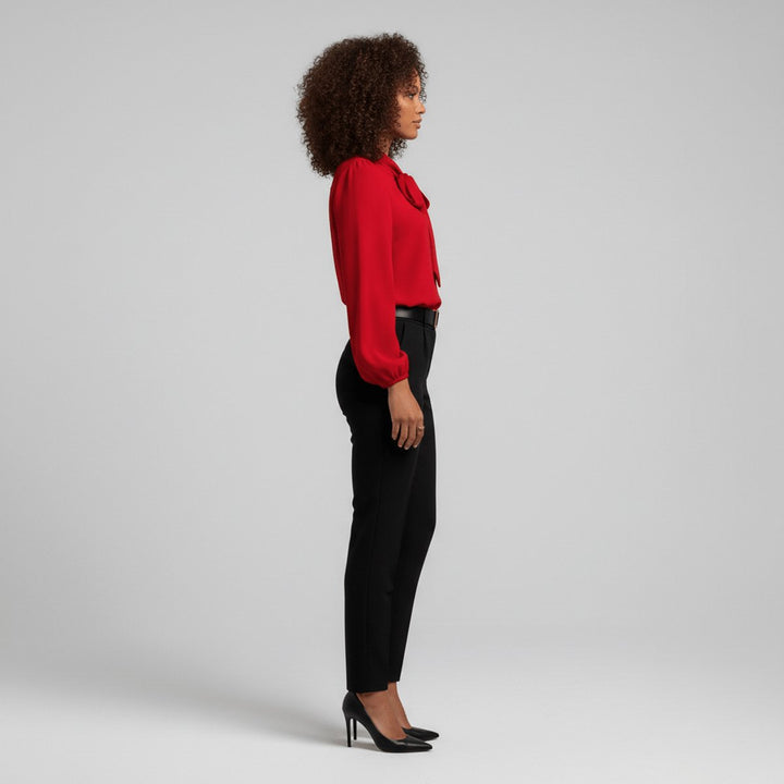 Damen Langarm-Bluse Schleifenkragen Relaxed-Fit Büro