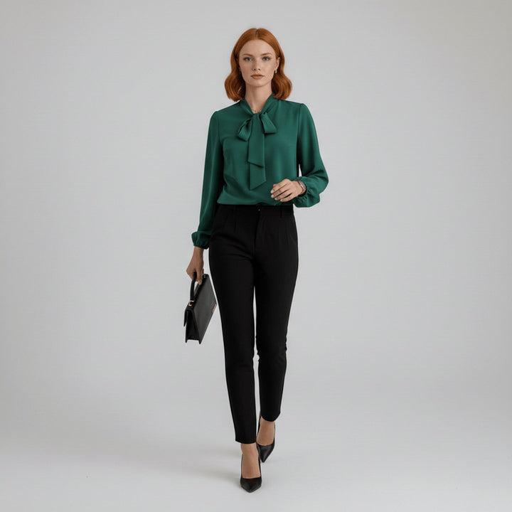 Damen Langarm-Bluse Schleifenkragen Relaxed-Fit Büro