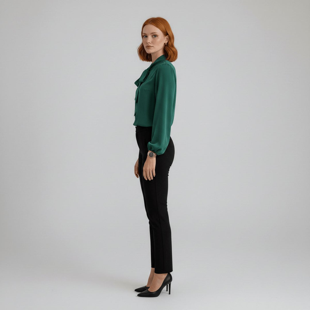 Damen Langarm-Bluse Schleifenkragen Relaxed-Fit Büro