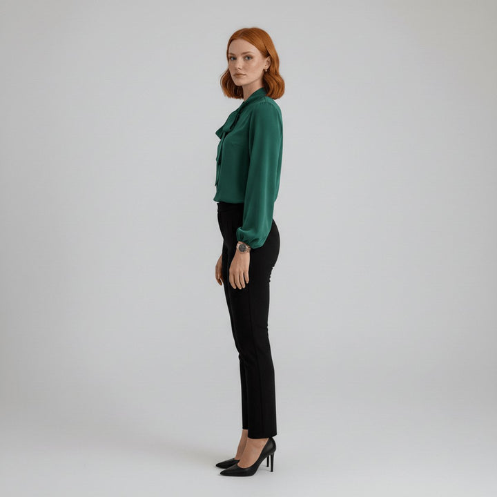 Damen Langarm-Bluse Schleifenkragen Relaxed-Fit Büro