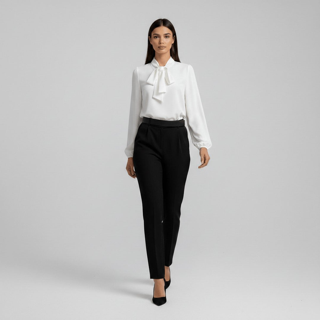 Damen Langarm-Bluse Schleifenkragen Relaxed-Fit Büro