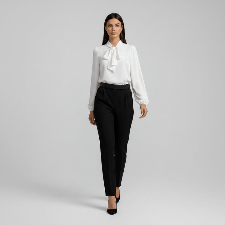 Damen Langarm-Bluse Schleifenkragen Relaxed-Fit Büro