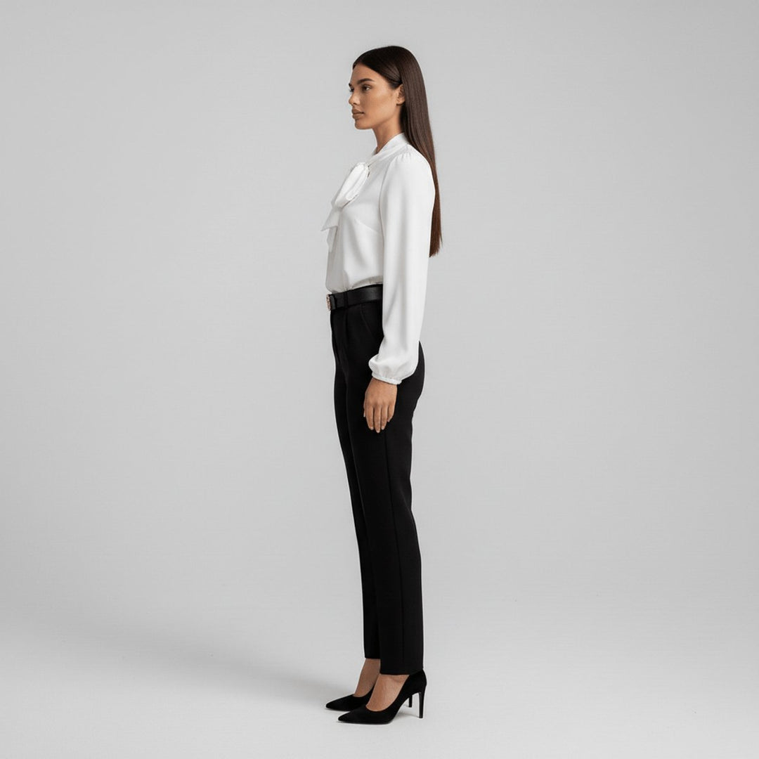 Damen Langarm-Bluse Schleifenkragen Relaxed-Fit Büro