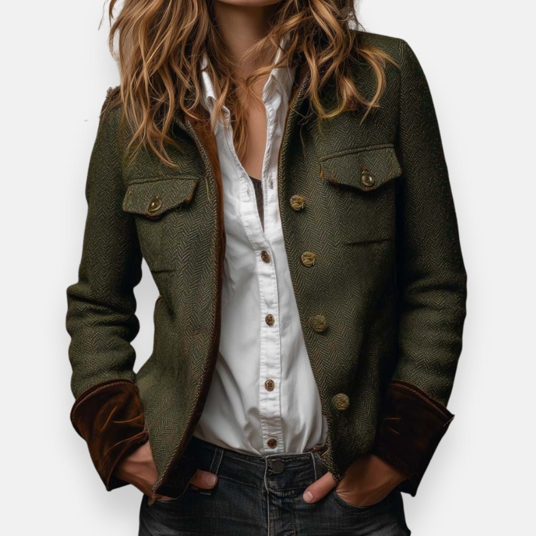 Damen Langarm Fischgrät Blazer mit Knöpfen