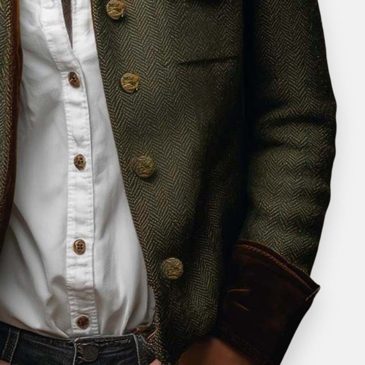Damen Langarm Fischgrät Blazer mit Knöpfen