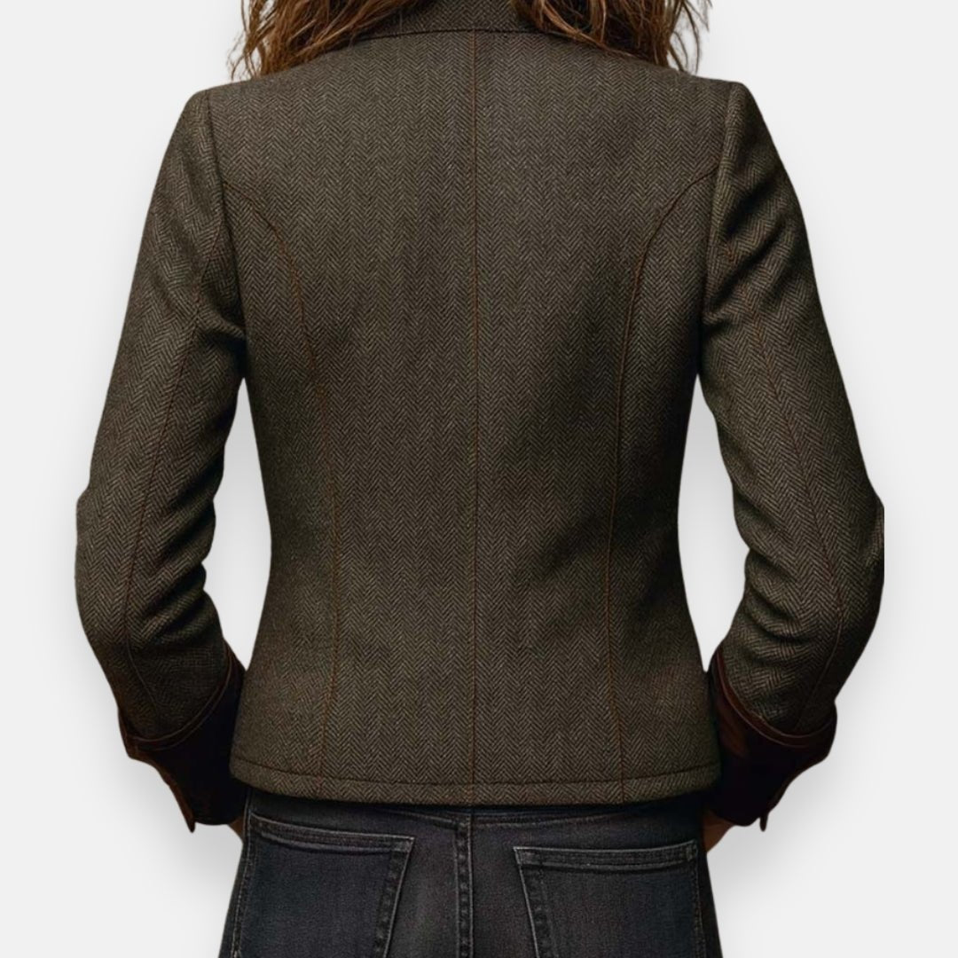 Damen Langarm Fischgrät Blazer mit Knöpfen