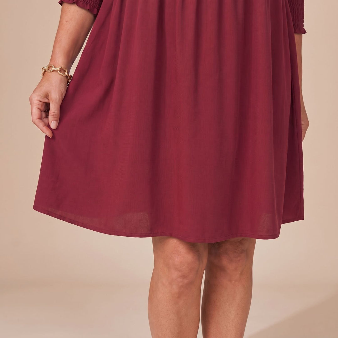 Damen Langarm-Kleid mit Smok-Manschetten lockerer Babydoll-Schnitt