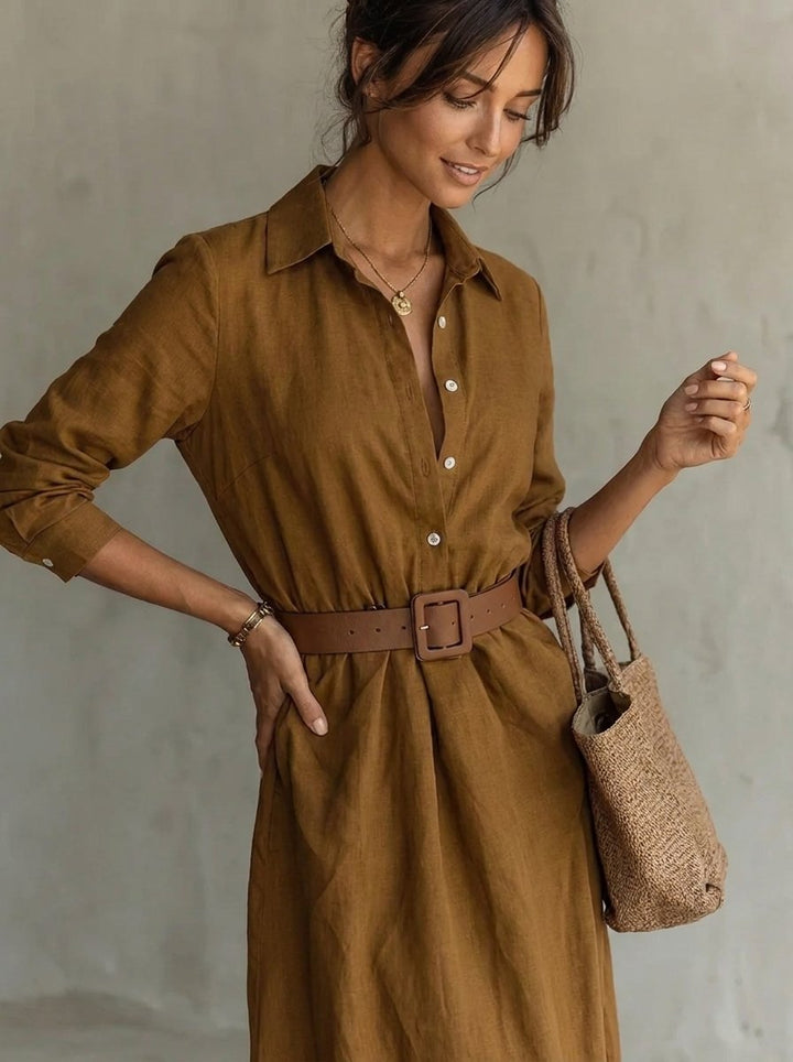 Damen Langarm-Maxikleid figurbetonend tailliert mit Gürtel