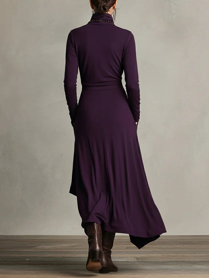 Damen Langarm-Maxikleid mit Rollkragen asymmetrischem Saum