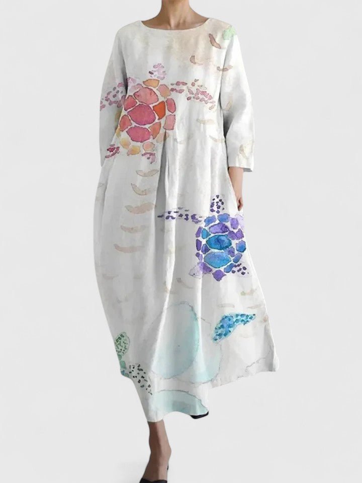 Damen Langarm Midi-Kleid mit Meerestier-Print - Flower 1