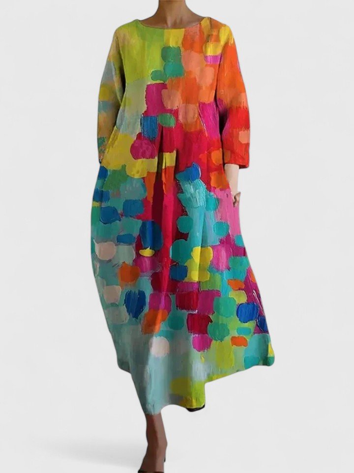 Damen Langarm Midi-Kleid mit Meerestier-Print - Flower 3