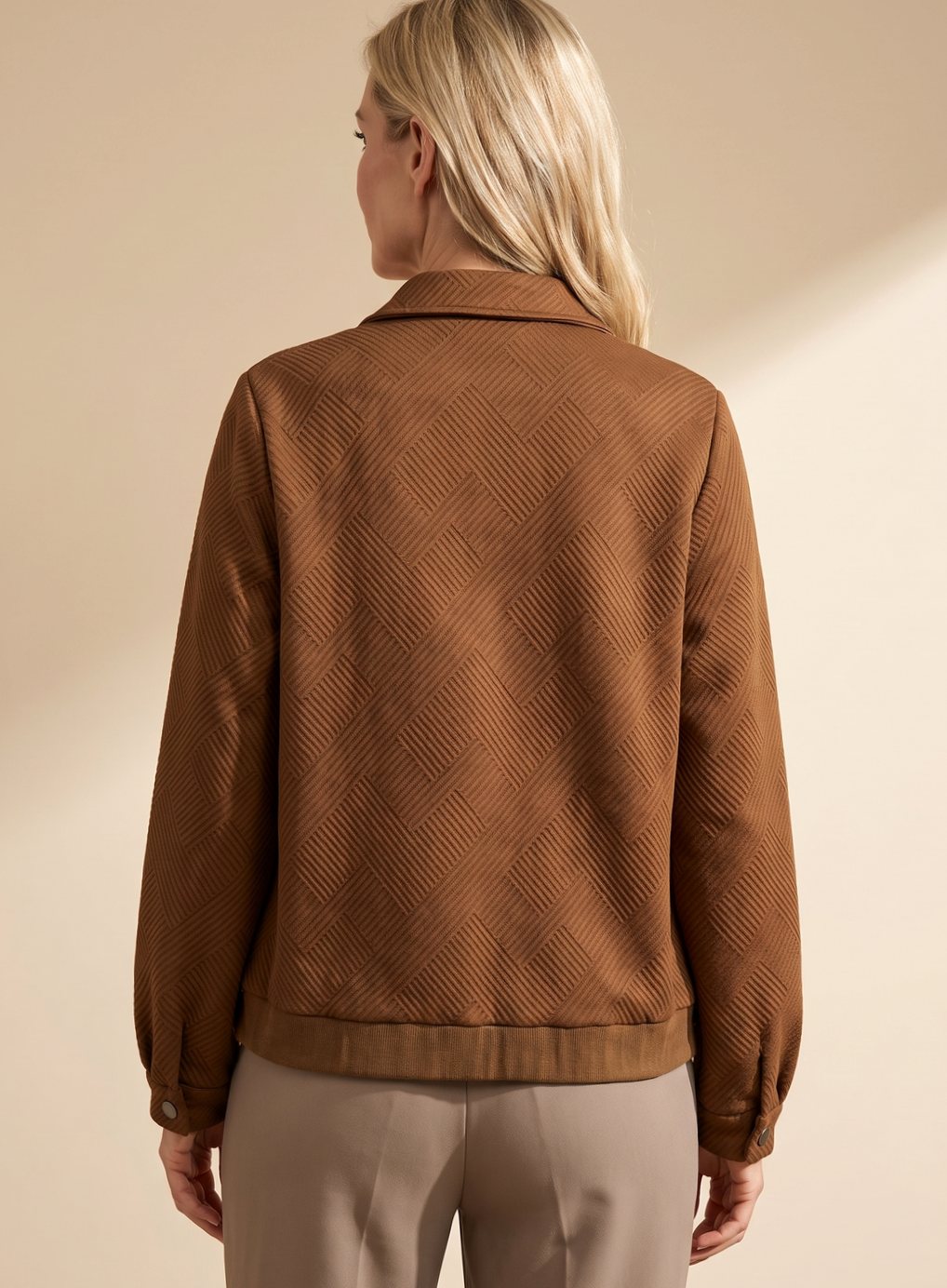 Damen Langarm-Steppjacke mit Reißverschluss Brusttaschen Hemdkragen
