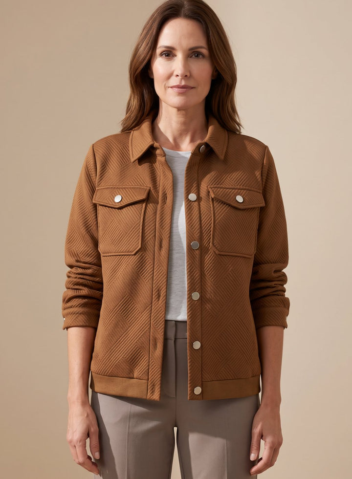 Damen Langarm-Steppjacke mit Reißverschluss Brusttaschen Hemdkragen