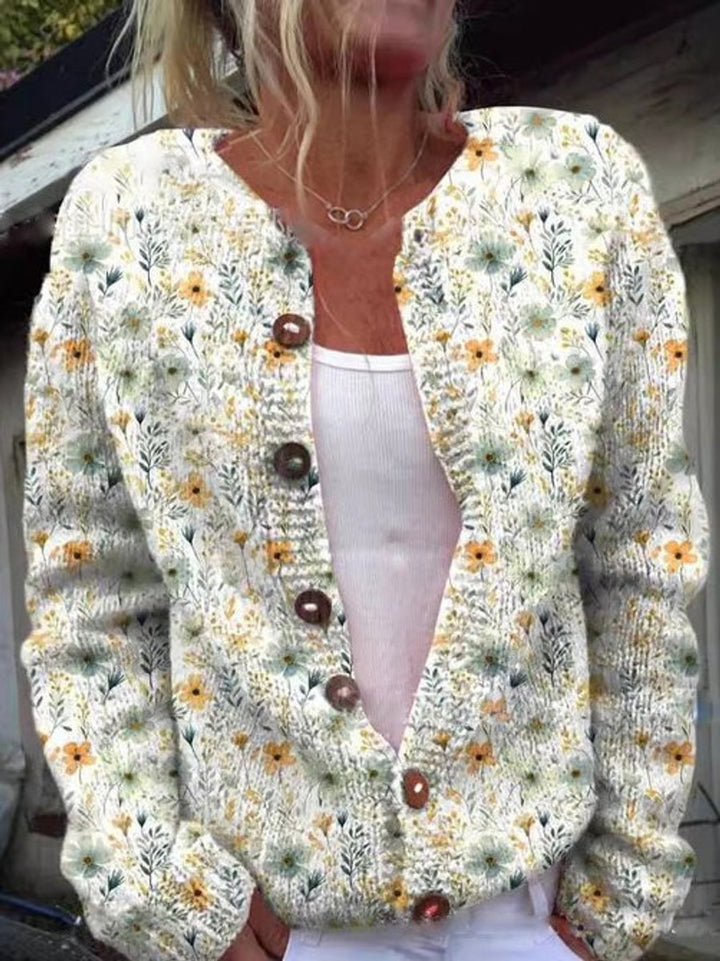 Damen Langarm Strick-Cardigan mit Blumenmuster - Stil 2