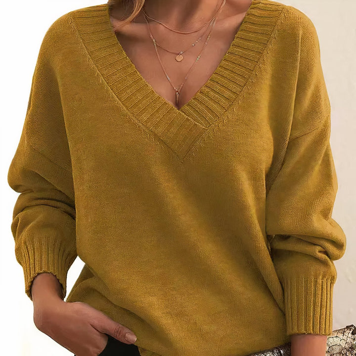 Damen Langarm V-Ausschnitt Cashmere-Blend Strick Sweater - Gold