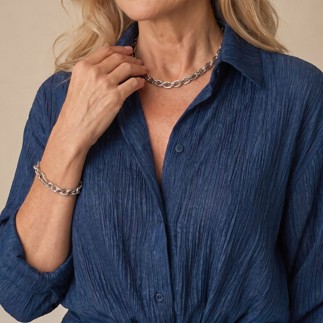 Damen Langarm Wickel-Maxikleid mit Kragen in Knopfleiste