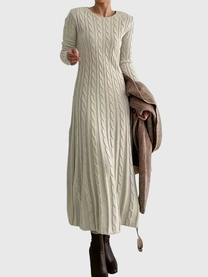 Damen Langarm Zopfmuster Strick Maxikleid - Apricot