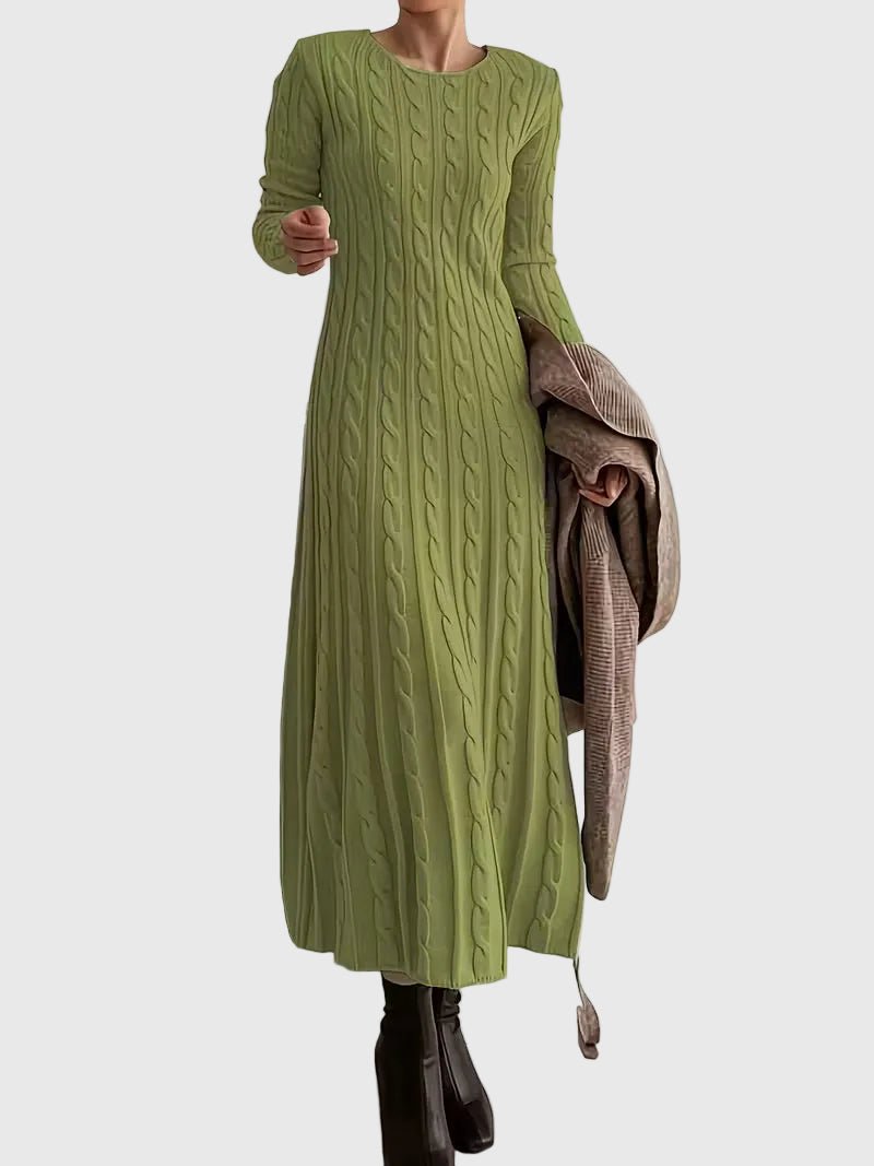 Damen Langarm Zopfmuster Strick Maxikleid - Green