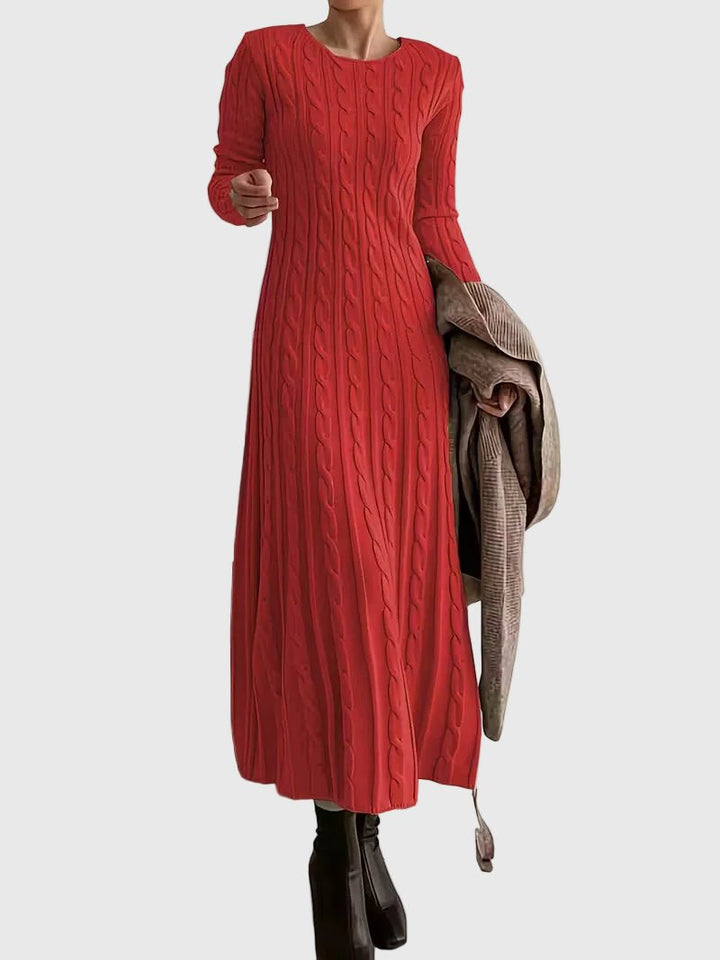 Damen Langarm Zopfmuster Strick Maxikleid - Red