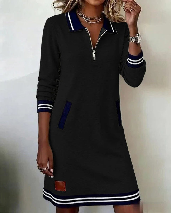 Damen Langarmkleid mit Reißverschlusskragen und Seitentaschen