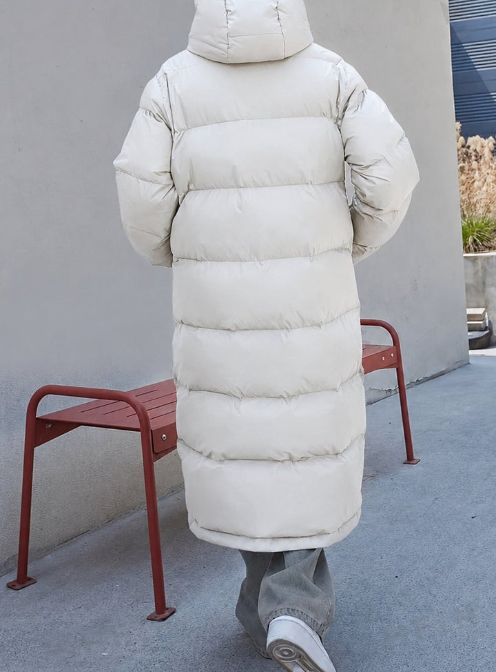 Damen Lange Gesteppte Winterjacke mit Kapuze