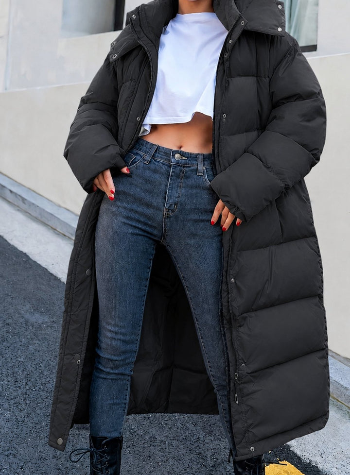Damen Lange Gesteppte Winterjacke mit Kapuze