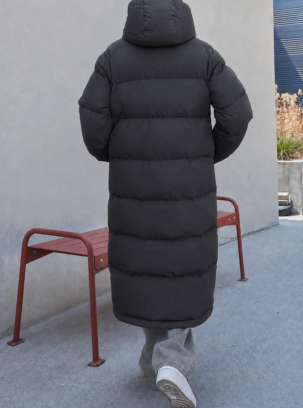Damen Lange Gesteppte Winterjacke mit Kapuze