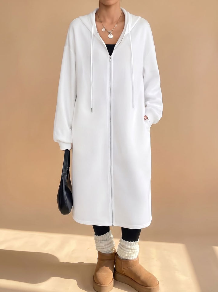 Damen Lange Kapuzenjacke mit Reißverschluss Relaxed Fit