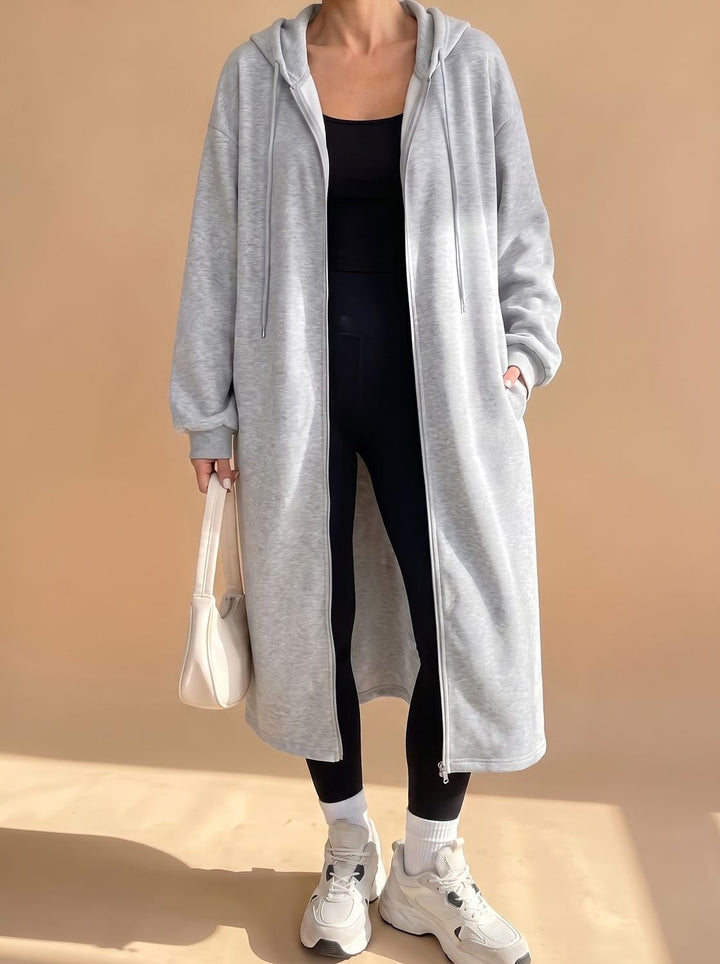 Damen Lange Kapuzenjacke mit Reißverschluss Relaxed Fit