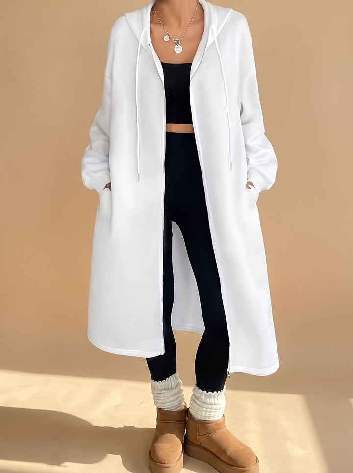 Damen Lange Kapuzenjacke mit Reißverschluss Relaxed Fit